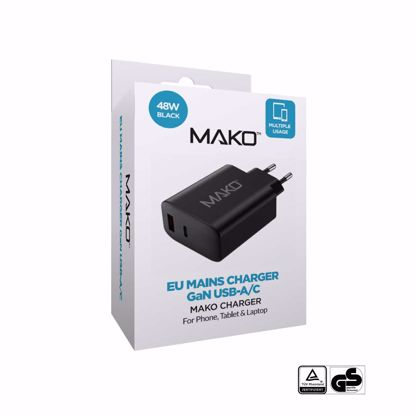 Picture of Mako Mako 48W GaN EU Mains Charger USB-C/USB-A in Black