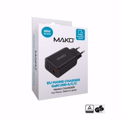 Picture of Mako Mako 65W GaN EU Mains Charger USB-C/USB-C/USB-A in Black